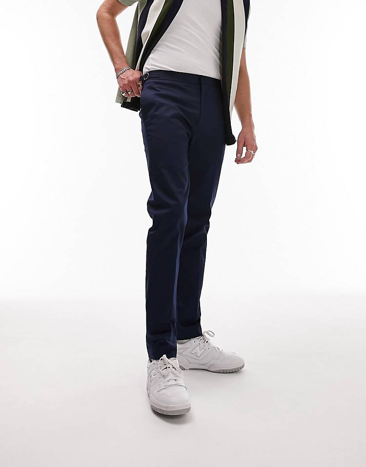 Topman smart slim chino pants in navy